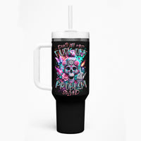 Rose Skull Tumbler With Handle Fuck Off Problem Solved - Wonder Print Shop