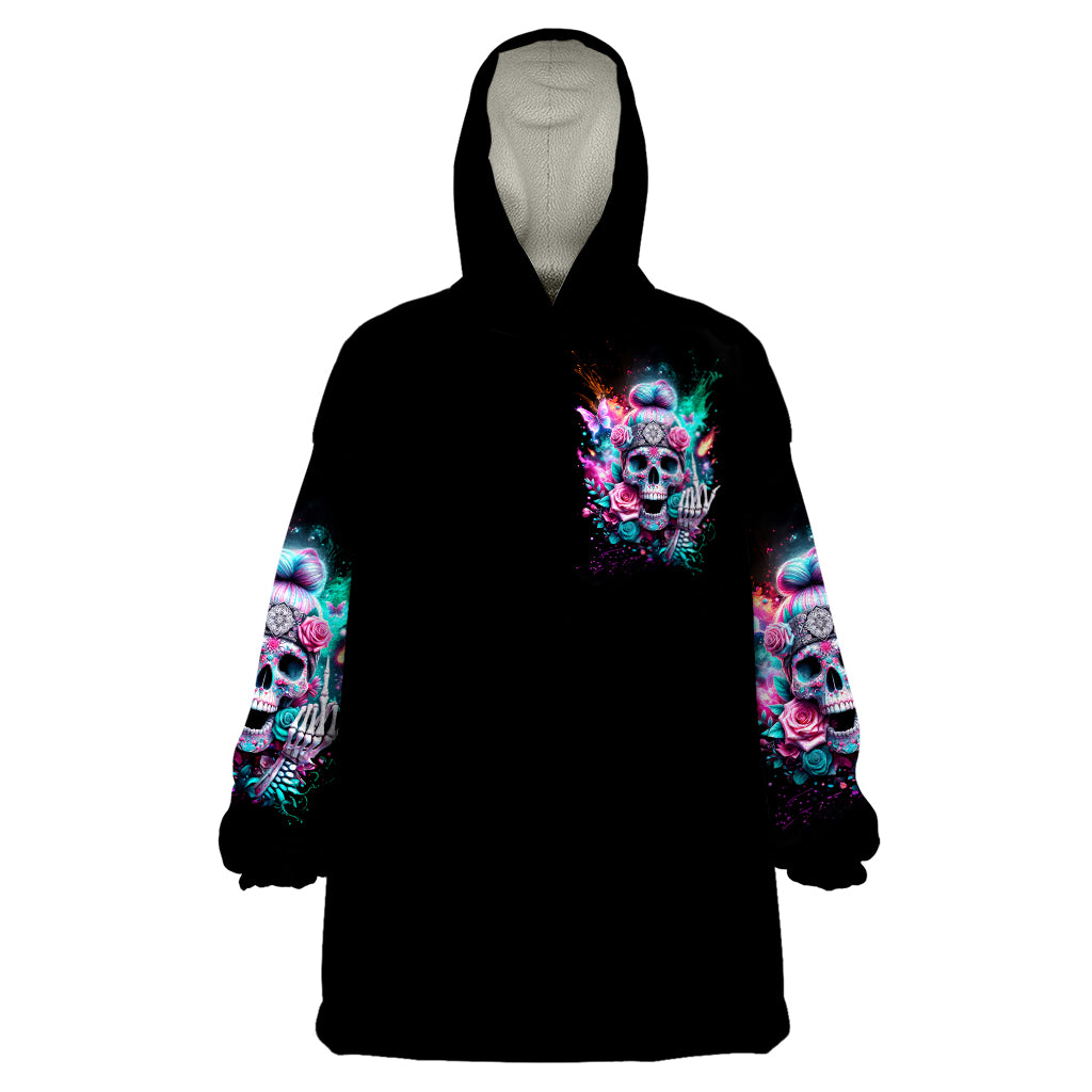 Rose Skull Wearable Blanket Hoodie Fuck Off Problem Solved - Wonder Print Shop
