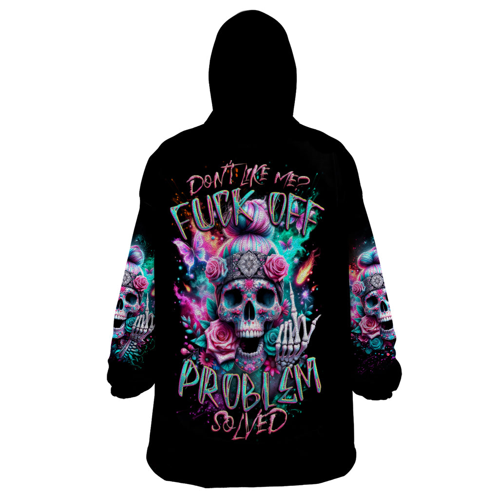 Rose Skull Wearable Blanket Hoodie Fuck Off Problem Solved - Wonder Print Shop