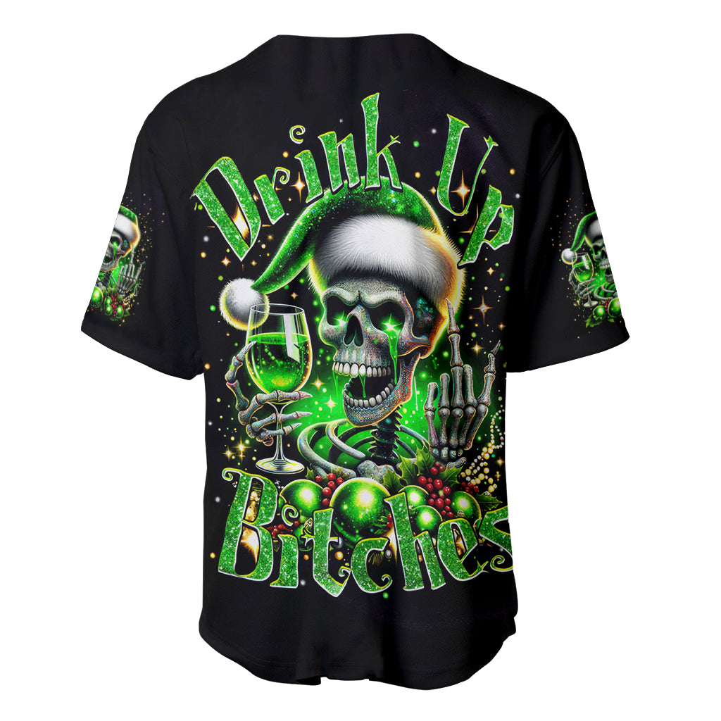 Christmas Skull Baseball Jersey Drink Up Bitches - Wonder Print Shop