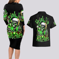Christmas Skull Couples Matching Long Sleeve Bodycon Dress and Hawaiian Shirt Drink Up Bitches - Wonder Print Shop