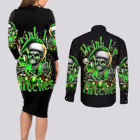 Christmas Skull Couples Matching Long Sleeve Bodycon Dress and Long Sleeve Button Shirt Drink Up Bitches - Wonder Print Shop