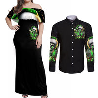 Christmas Skull Couples Matching Off Shoulder Maxi Dress and Long Sleeve Button Shirt Drink Up Bitches - Wonder Print Shop