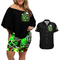 Christmas Skull Couples Matching Off Shoulder Short Dress and Hawaiian Shirt Drink Up Bitches - Wonder Print Shop