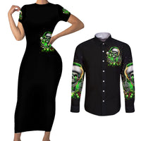 Christmas Skull Couples Matching Short Sleeve Bodycon Dress and Long Sleeve Button Shirt Drink Up Bitches - Wonder Print Shop