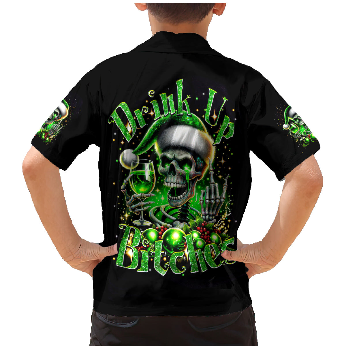 Christmas Skull Family Matching Mermaid Dress and Hawaiian Shirt Drink Up Bitches - Wonder Print Shop
