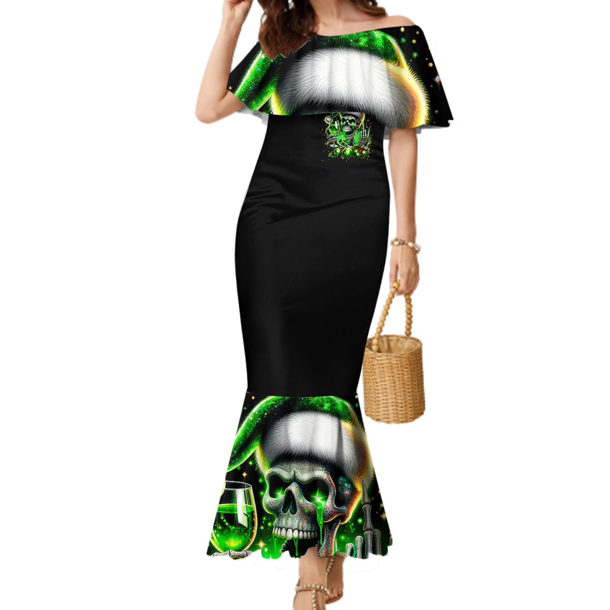 Christmas Skull Family Matching Mermaid Dress and Hawaiian Shirt Drink Up Bitches - Wonder Print Shop