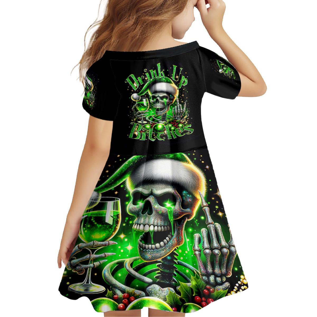 Christmas Skull Family Matching Off Shoulder Maxi Dress and Hawaiian Shirt Drink Up Bitches - Wonder Print Shop