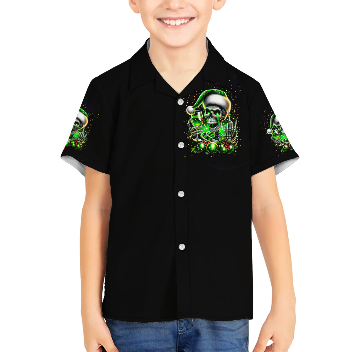 Christmas Skull Family Matching Puletasi Dress and Hawaiian Shirt Drink Up Bitches - Wonder Print Shop