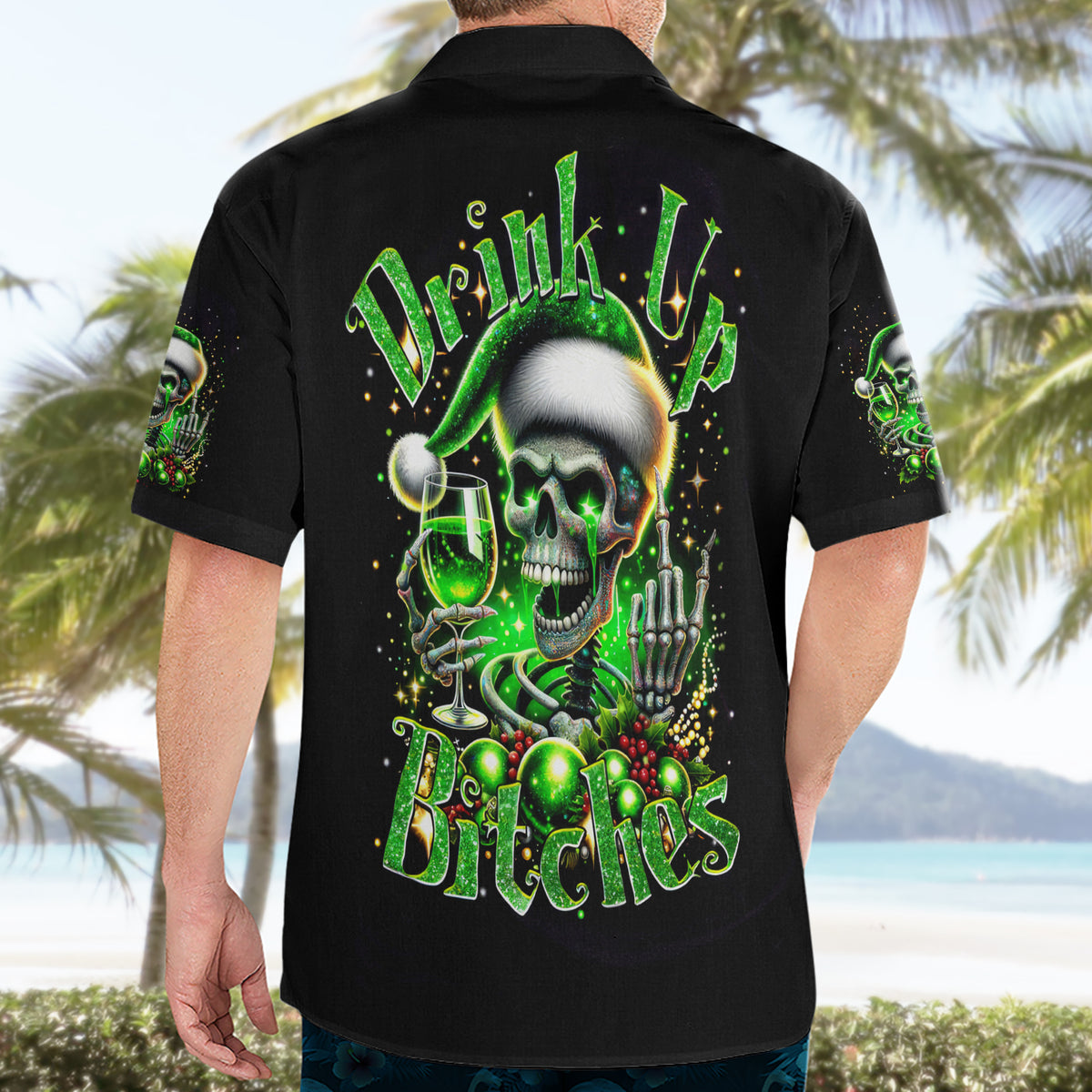Christmas Skull Hawaiian Shirt Drink Up Bitches - Wonder Print Shop