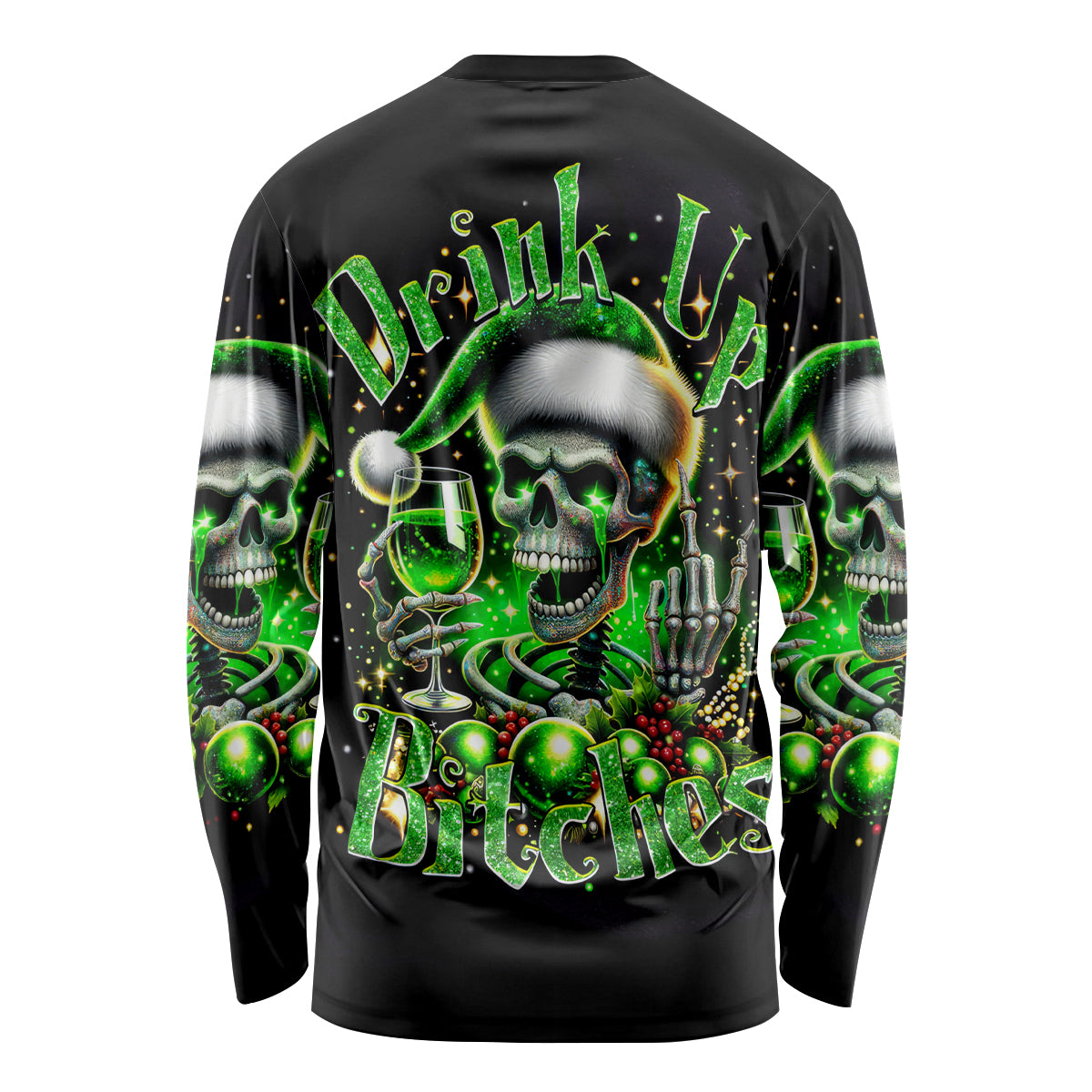 Christmas Skull Long Sleeve Shirt Drink Up Bitches - Wonder Print Shop