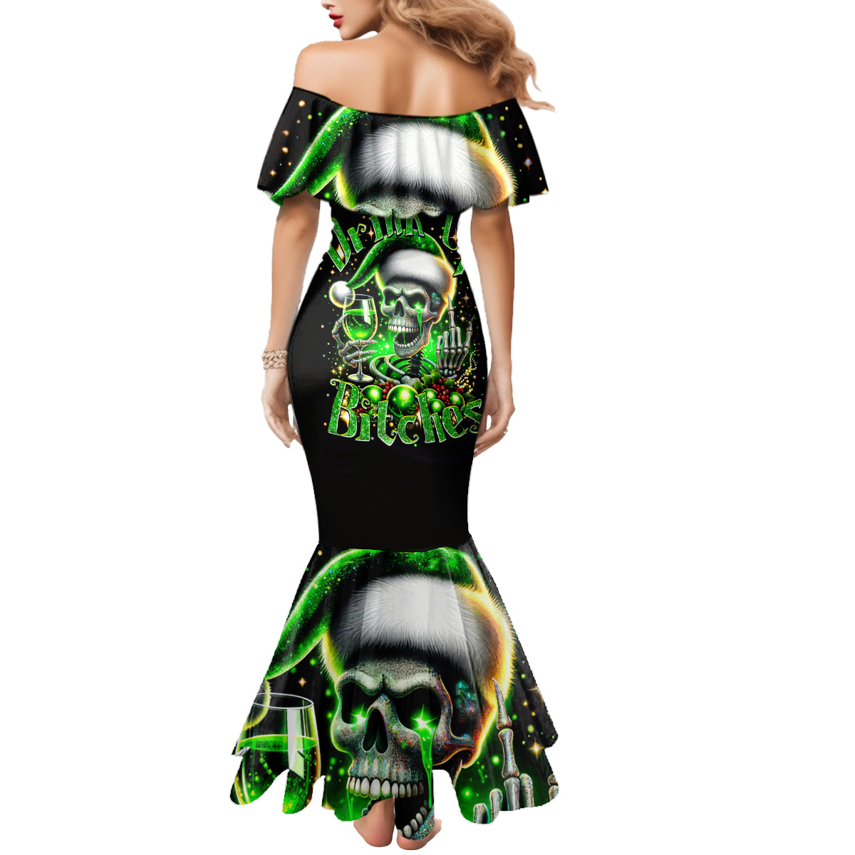 Christmas Skull Mermaid Dress Drink Up Bitches - Wonder Print Shop