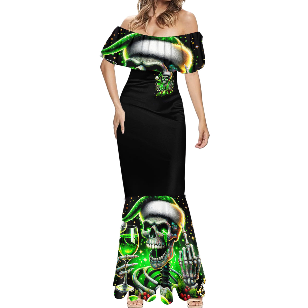 Christmas Skull Mermaid Dress Drink Up Bitches - Wonder Print Shop