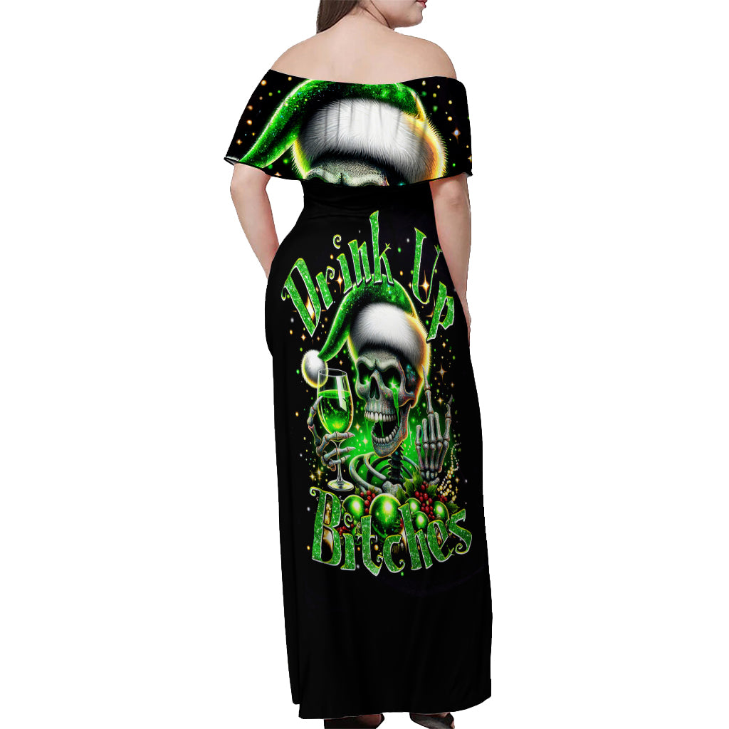 Christmas Skull Off Shoulder Maxi Dress Drink Up Bitches - Wonder Print Shop