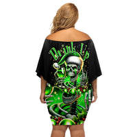 Christmas Skull Off Shoulder Short Dress Drink Up Bitches - Wonder Print Shop