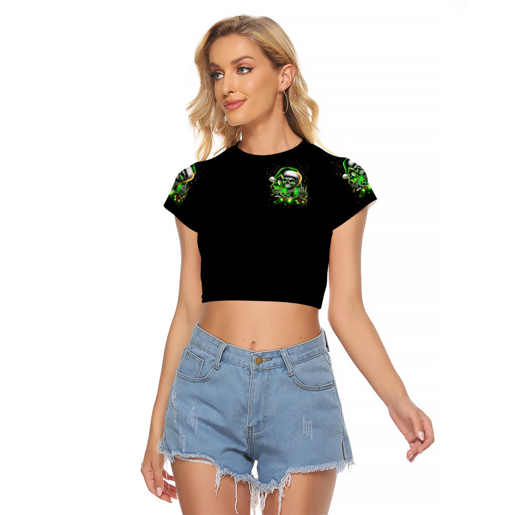 Christmas Skull Raglan Cropped T Shirt Drink Up Bitches - Wonder Print Shop