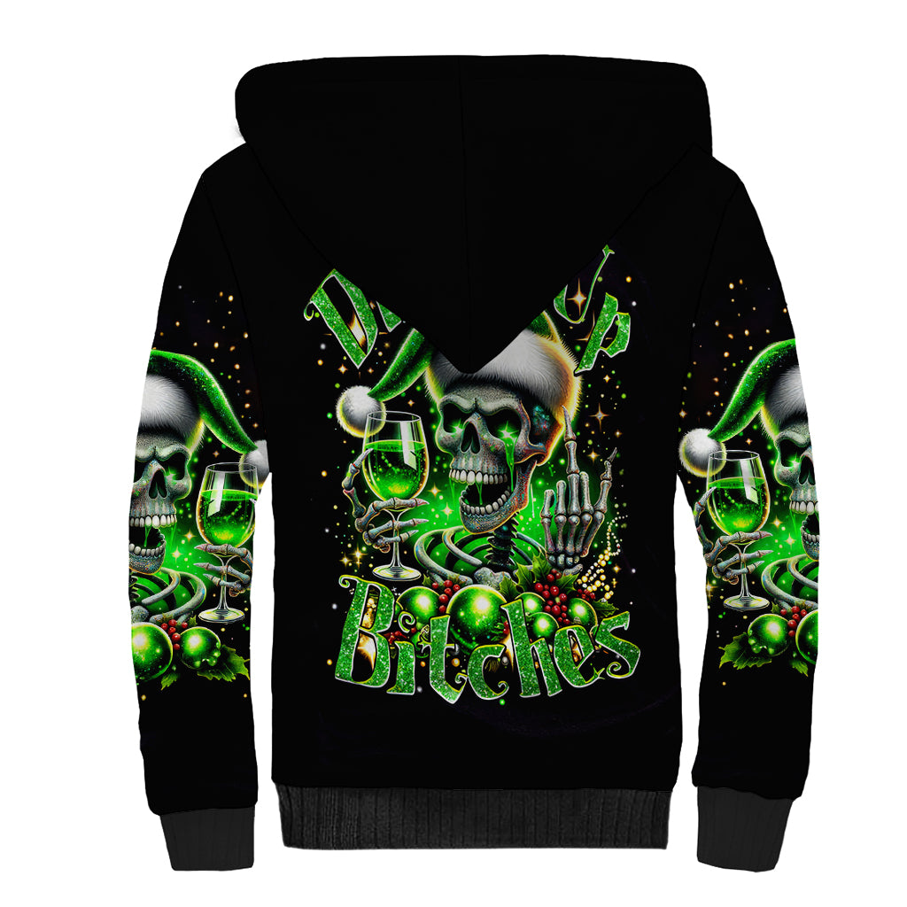 Christmas Skull Sherpa Hoodie Drink Up Bitches - Wonder Print Shop