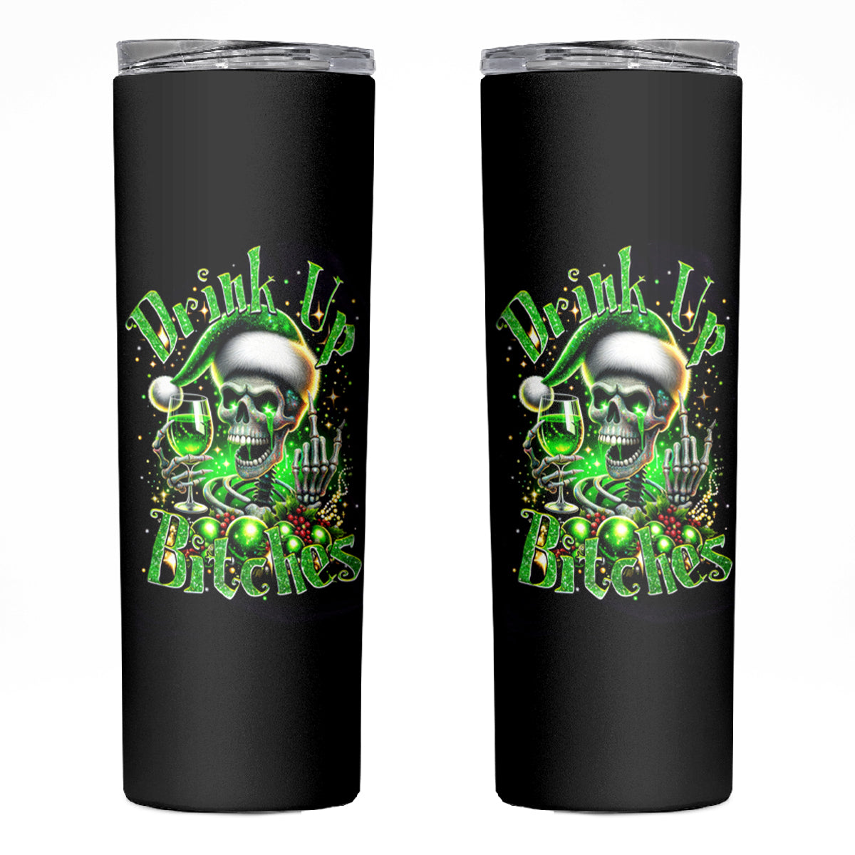Christmas Skull Skinny Tumbler Drink Up Bitches - Wonder Print Shop