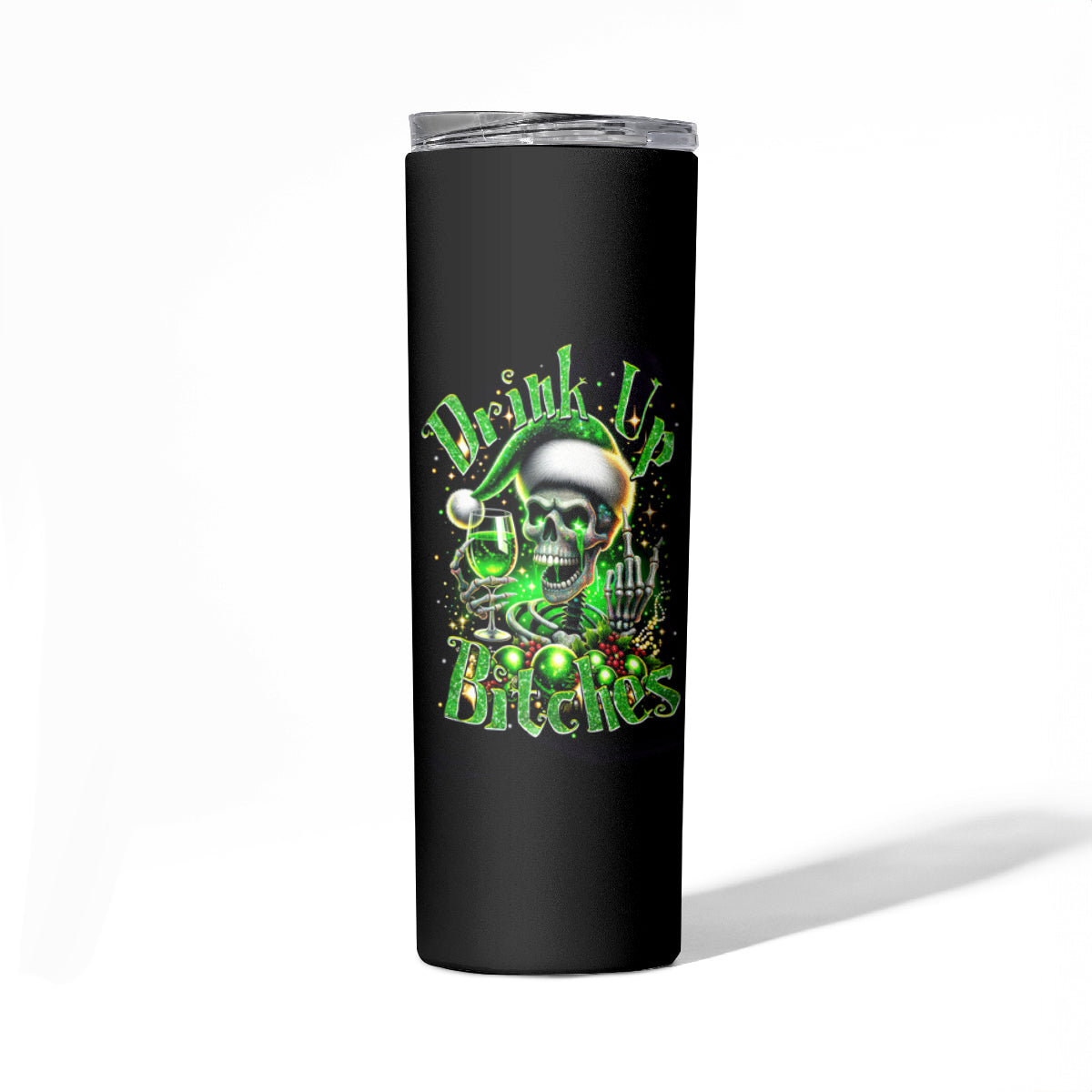 Christmas Skull Skinny Tumbler Drink Up Bitches - Wonder Print Shop