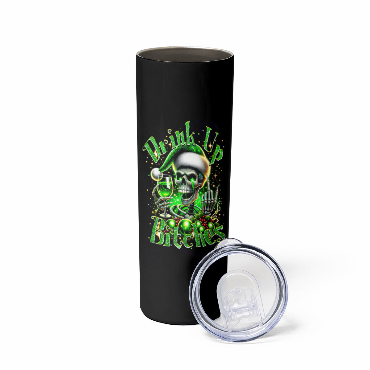 Christmas Skull Skinny Tumbler Drink Up Bitches - Wonder Print Shop