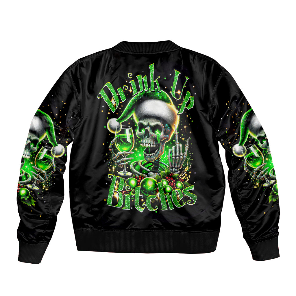 Christmas Skull Sleeve Zip Bomber Jacket Drink Up Bitches - Wonder Print Shop
