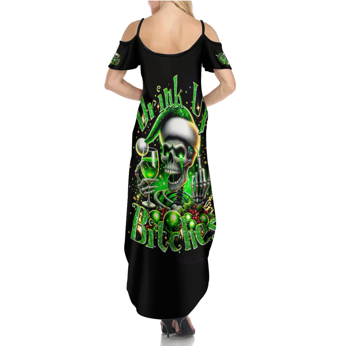 Christmas Skull Summer Maxi Dress Drink Up Bitches - Wonder Print Shop