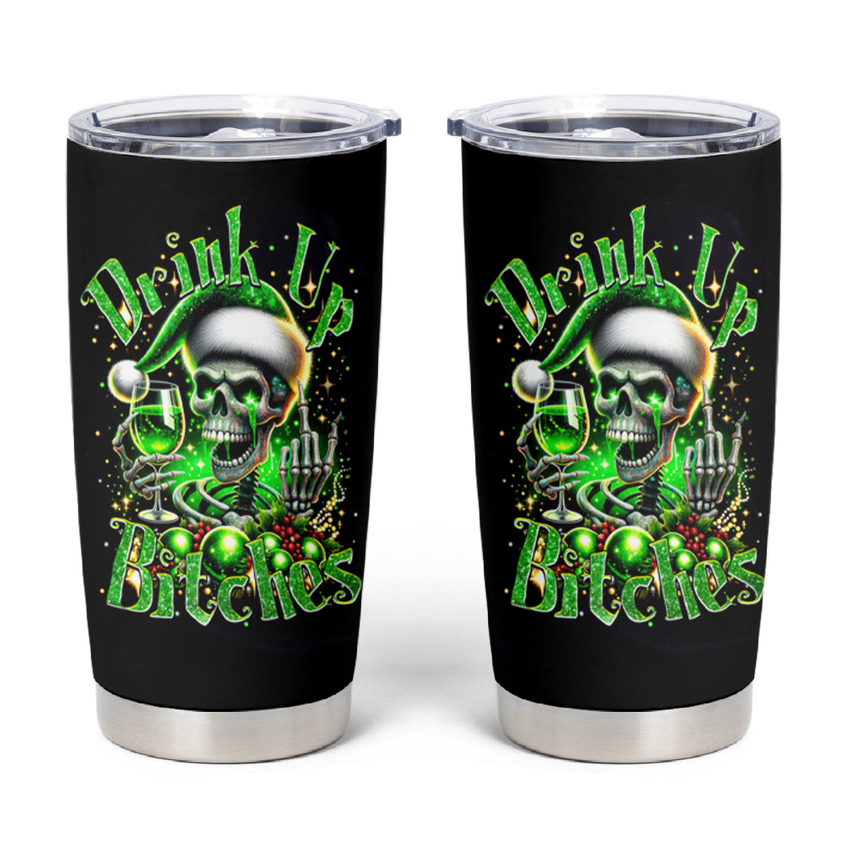 Christmas Skull Tumbler Cup Drink Up Bitches - Wonder Print Shop