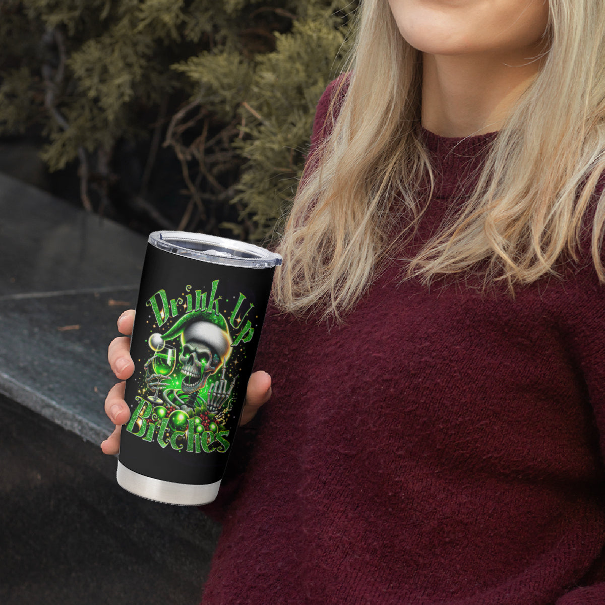 Christmas Skull Tumbler Cup Drink Up Bitches - Wonder Print Shop