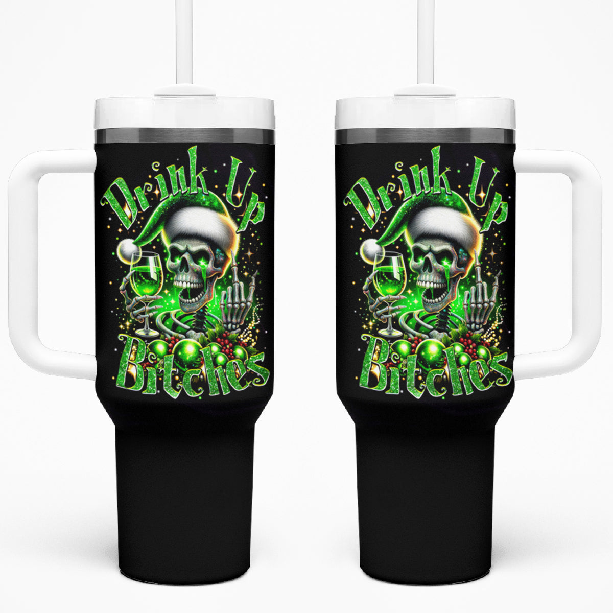 Christmas Skull Tumbler With Handle Drink Up Bitches - Wonder Print Shop