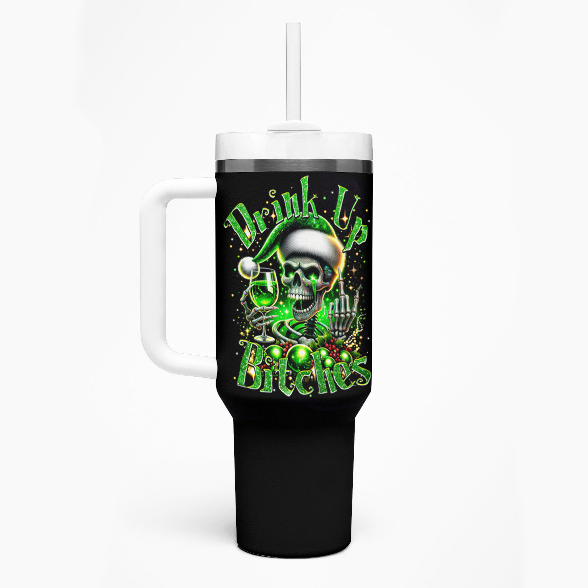 Christmas Skull Tumbler With Handle Drink Up Bitches - Wonder Print Shop