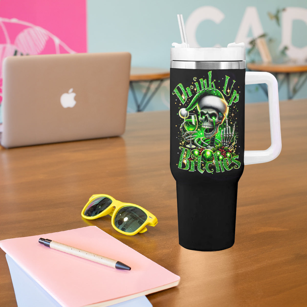 Christmas Skull Tumbler With Handle Drink Up Bitches - Wonder Print Shop