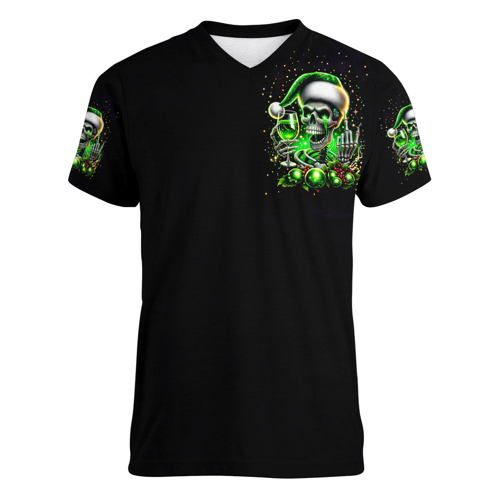 Christmas Skull Women V Neck T Shirt Drink Up Bitches - Wonder Print Shop