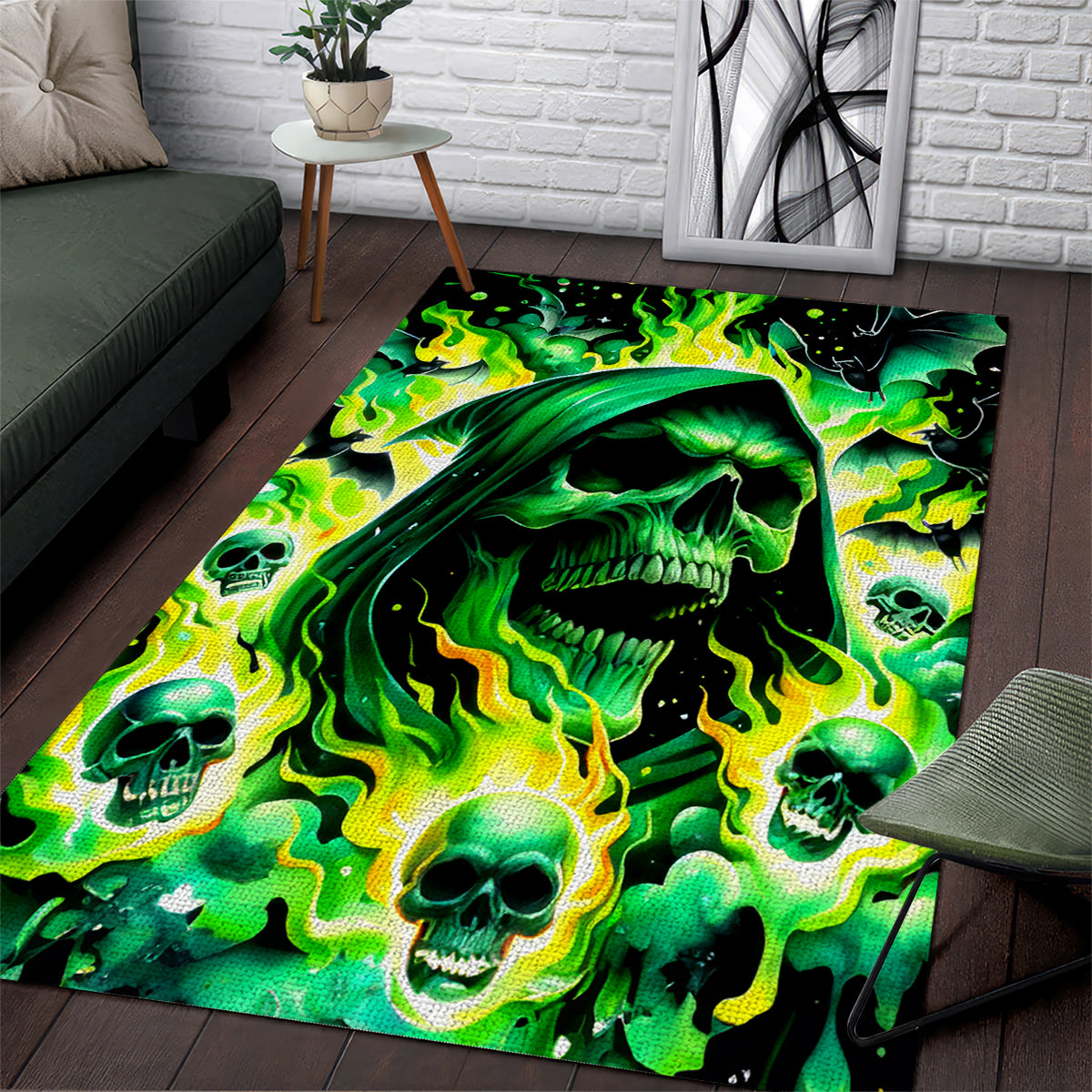 Flame Skull Area Rug Heaven Don't Want Me Hell Afraid I Take Over - Wonder Print Shop