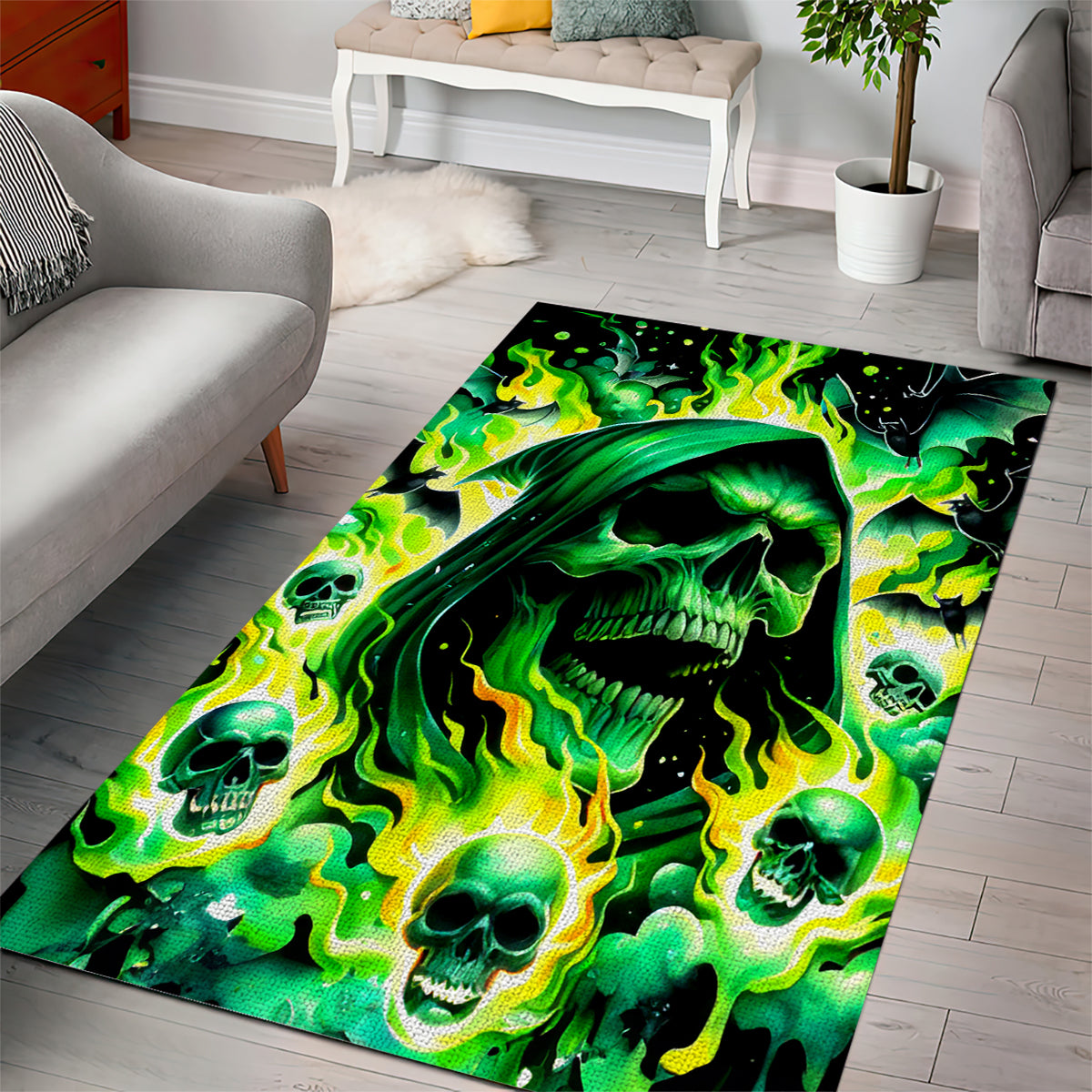 Flame Skull Area Rug Heaven Don't Want Me Hell Afraid I Take Over - Wonder Print Shop