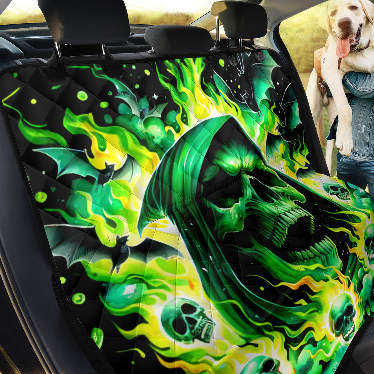 Flame Skull Back Car Seat Cover Heaven Don't Want Me Hell Afraid I Take Over - Wonder Print Shop