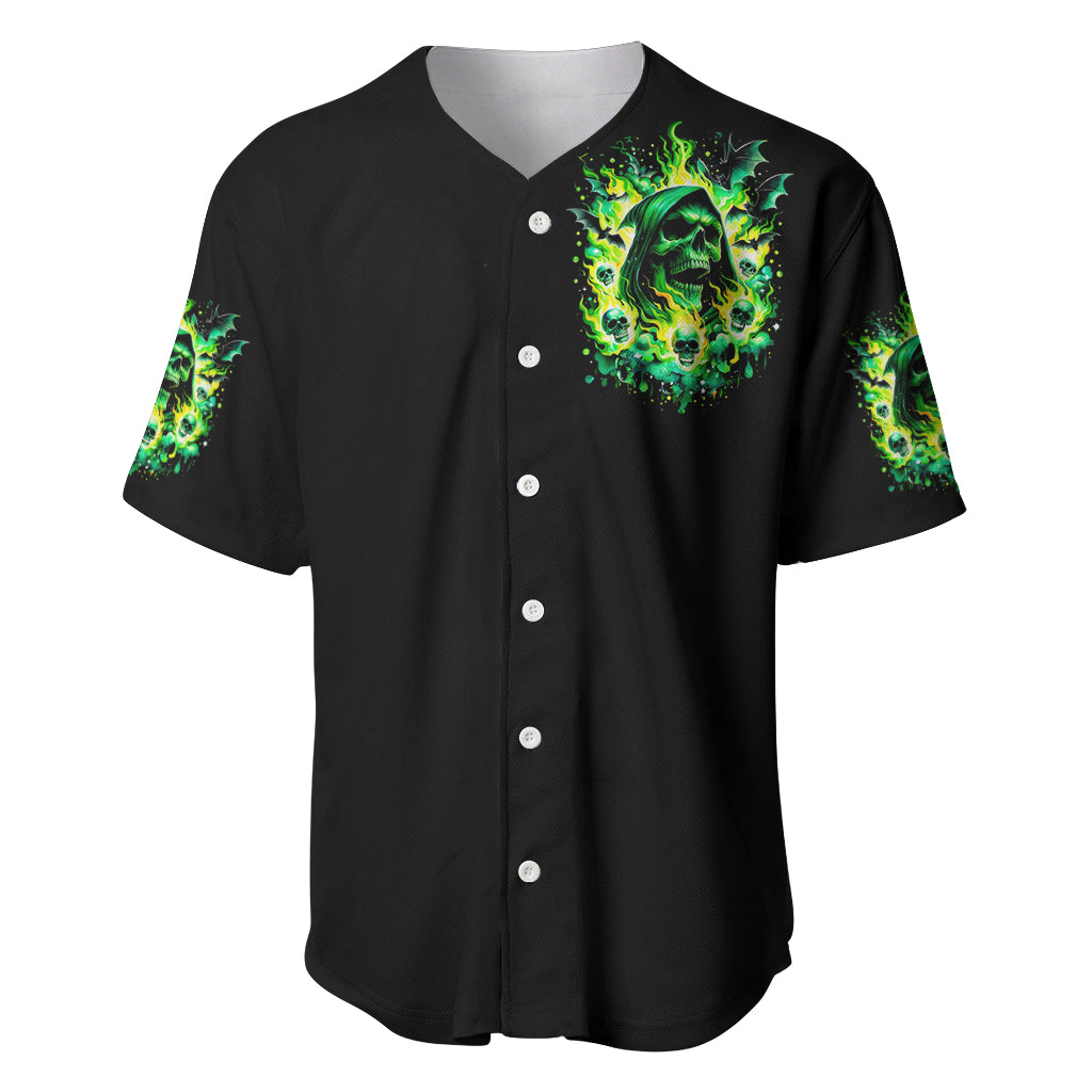 Flame Skull Baseball Jersey Heaven Don't Want Me Hell Afraid I Take Over - Wonder Print Shop