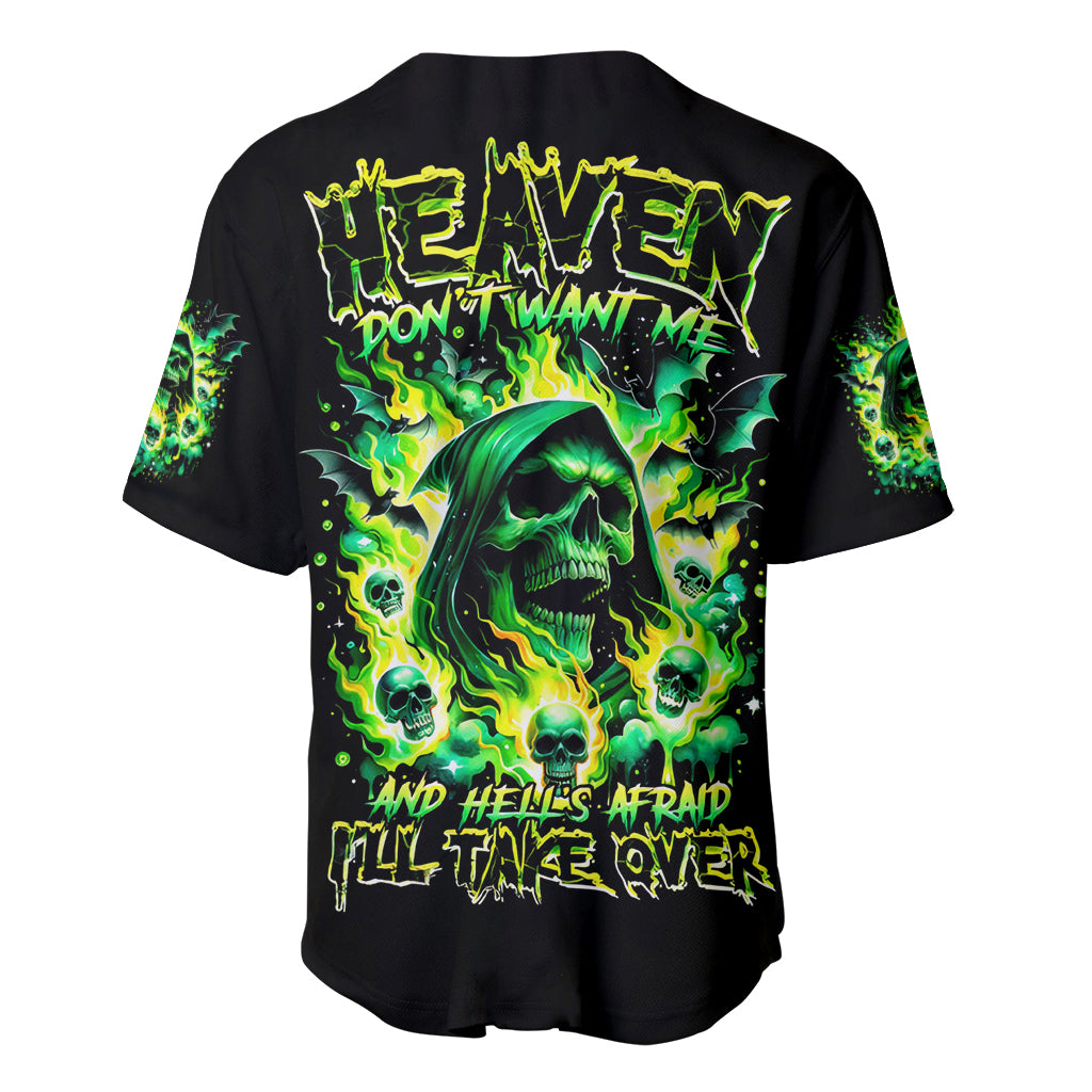 Flame Skull Baseball Jersey Heaven Don't Want Me Hell Afraid I Take Over - Wonder Print Shop