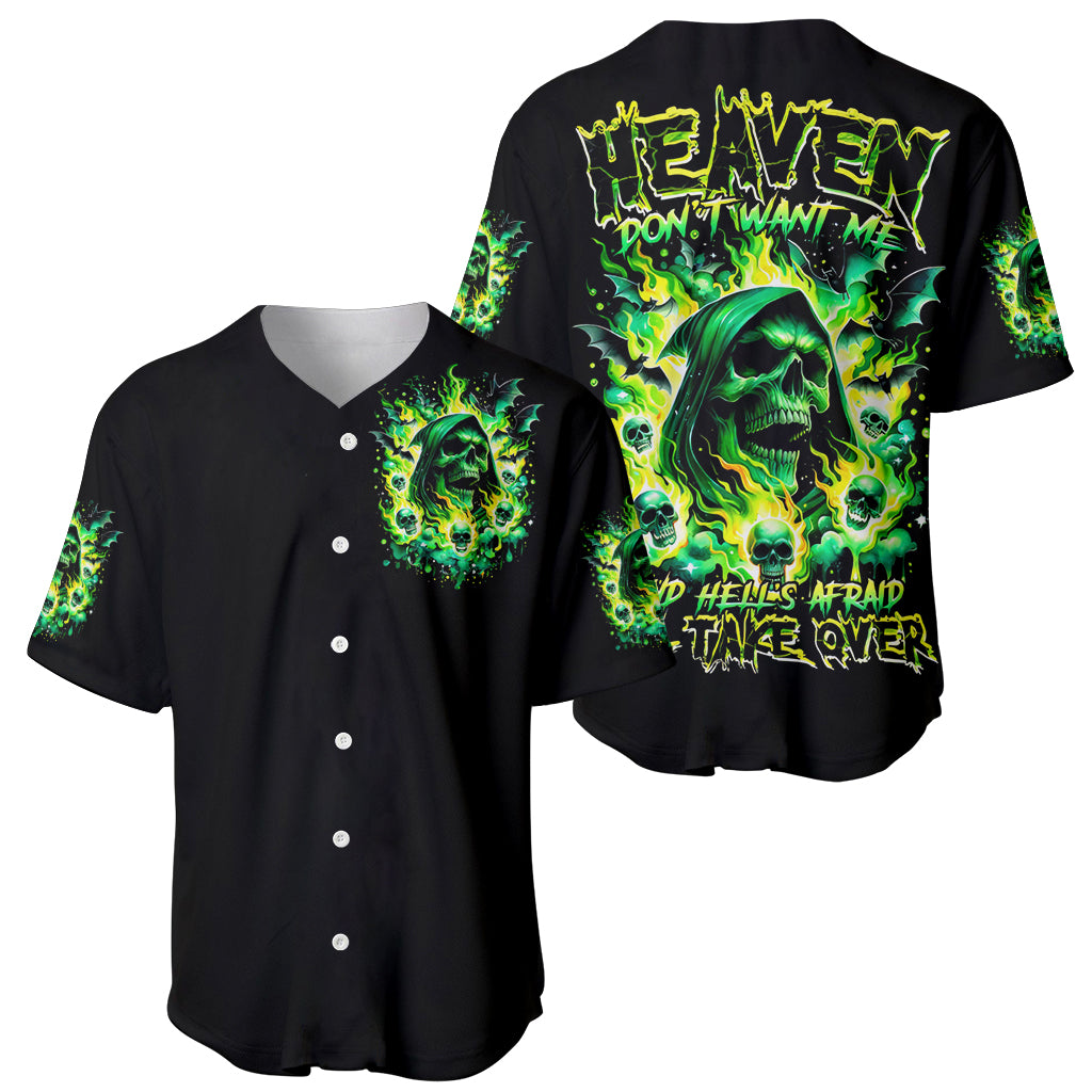 Flame Skull Baseball Jersey Heaven Don't Want Me Hell Afraid I Take Over - Wonder Print Shop