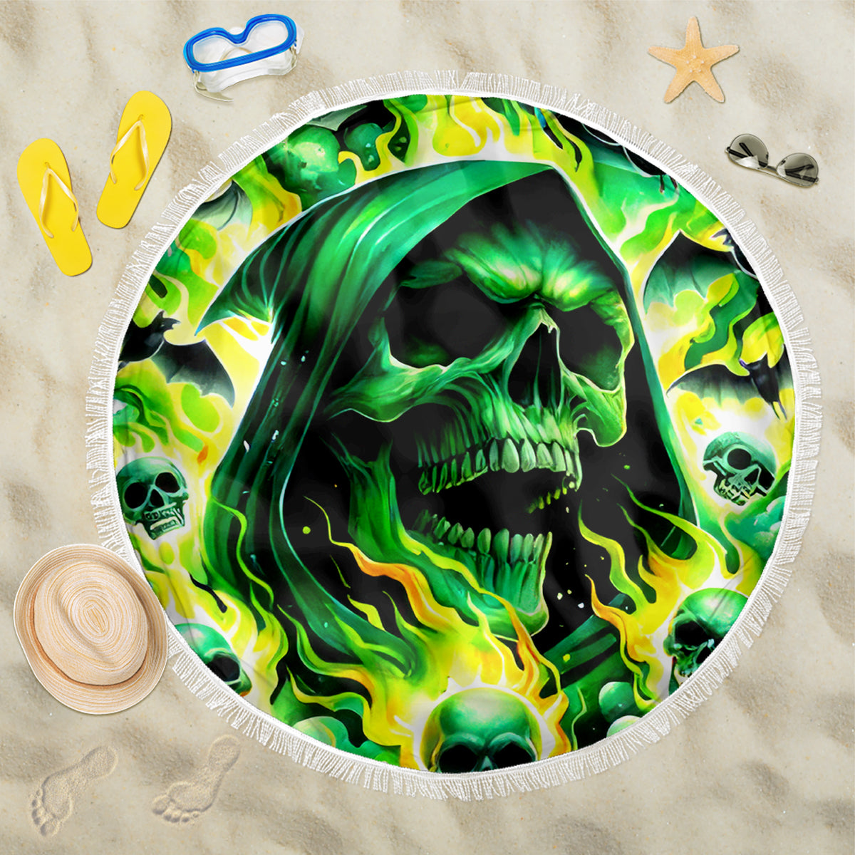 Flame Skull Beach Blanket Heaven Don't Want Me Hell Afraid I Take Over - Wonder Print Shop