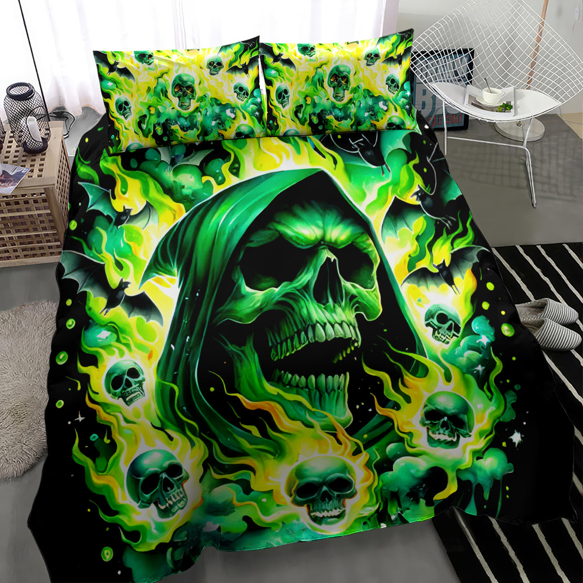 Flame Skull Bedding Set Heaven Don't Want Me Hell Afraid I Take Over - Wonder Print Shop