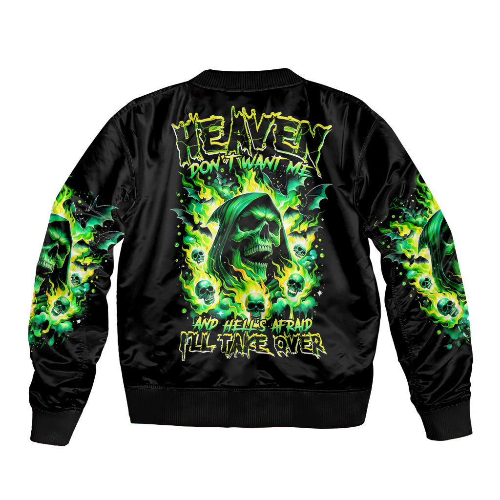 Flame Skull Bomber Jacket Heaven Don't Want Me Hell Afraid I Take Over - Wonder Print Shop