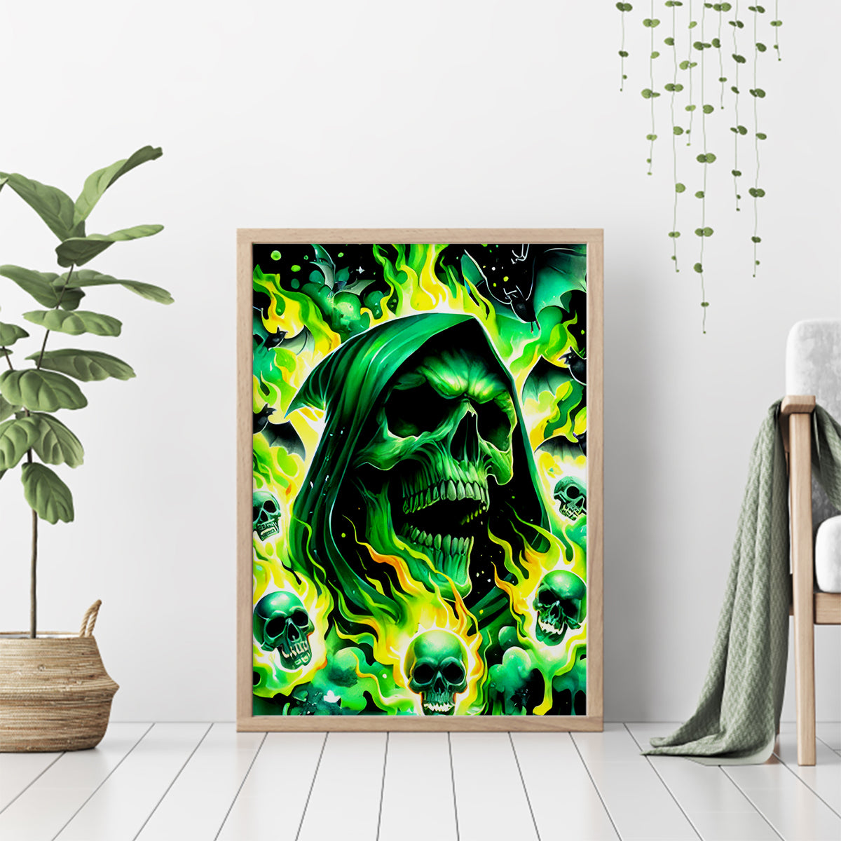 Flame Skull Canvas Wall Art Heaven Don't Want Me Hell Afraid I Take Over - Wonder Print Shop