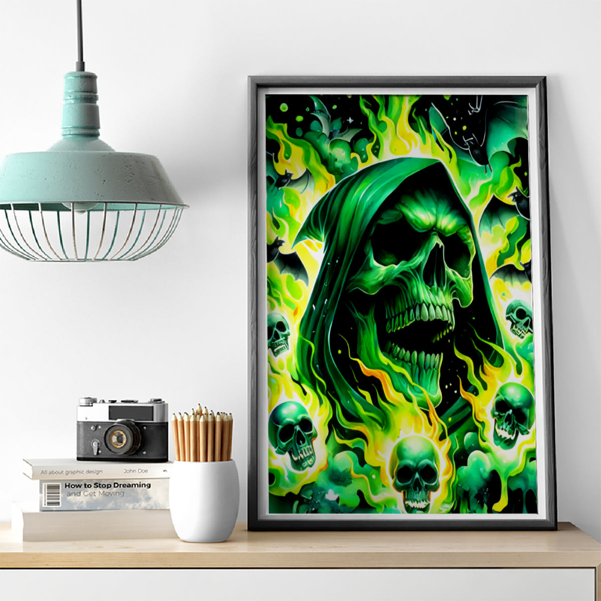 Flame Skull Canvas Wall Art Heaven Don't Want Me Hell Afraid I Take Over - Wonder Print Shop