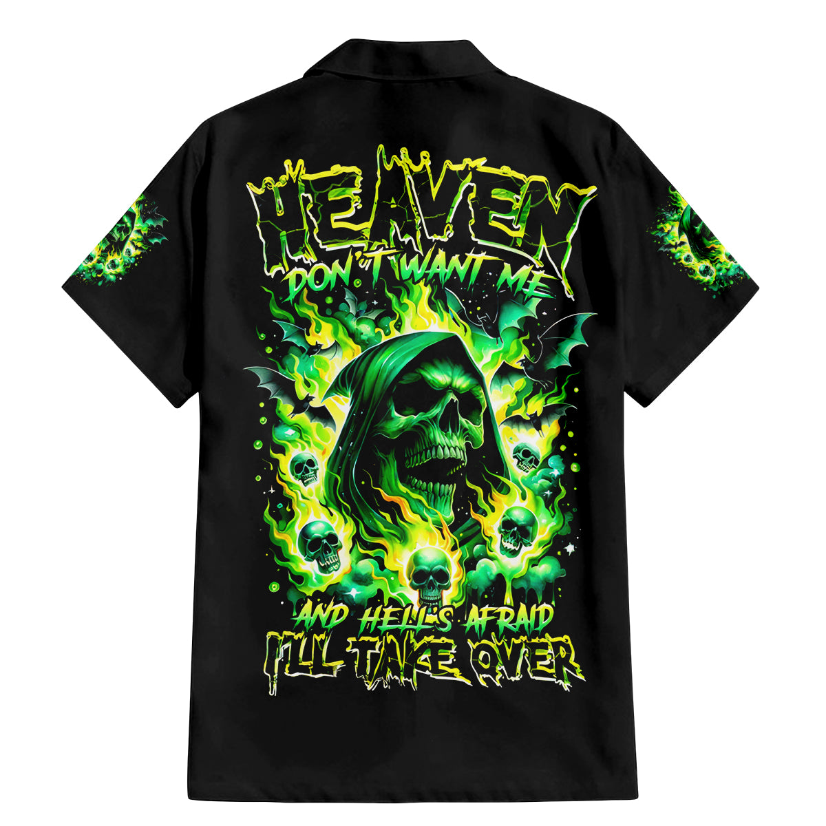 Flame Skull Family Matching Mermaid Dress and Hawaiian Shirt Heaven Don't Want Me Hell Afraid I Take Over - Wonder Print Shop