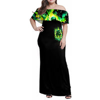 Flame Skull Family Matching Off Shoulder Maxi Dress and Hawaiian Shirt Heaven Don't Want Me Hell Afraid I Take Over - Wonder Print Shop