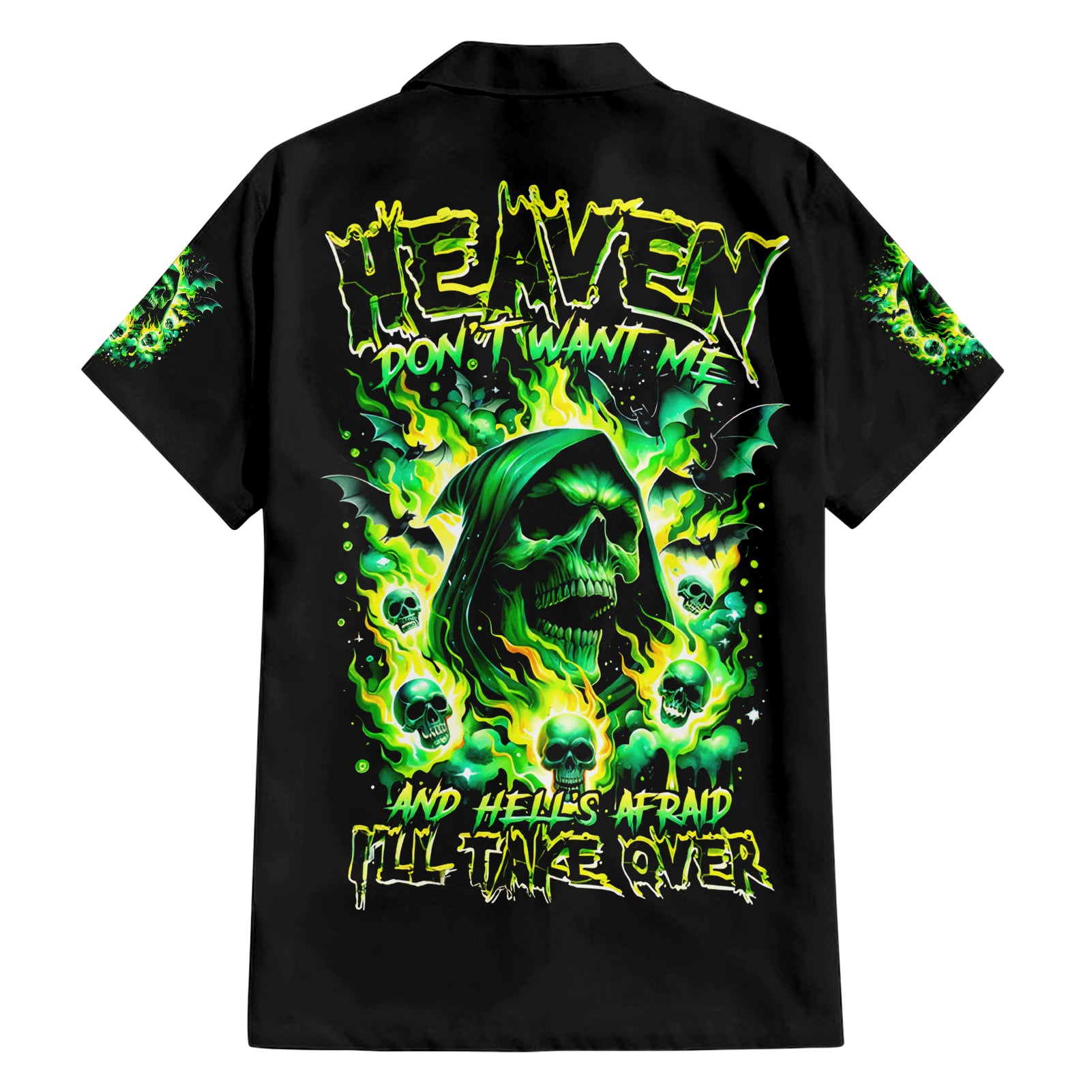 Flame Skull Hawaiian Shirt Heaven Don't Want Me Hell Afraid I Take Over - Wonder Print Shop