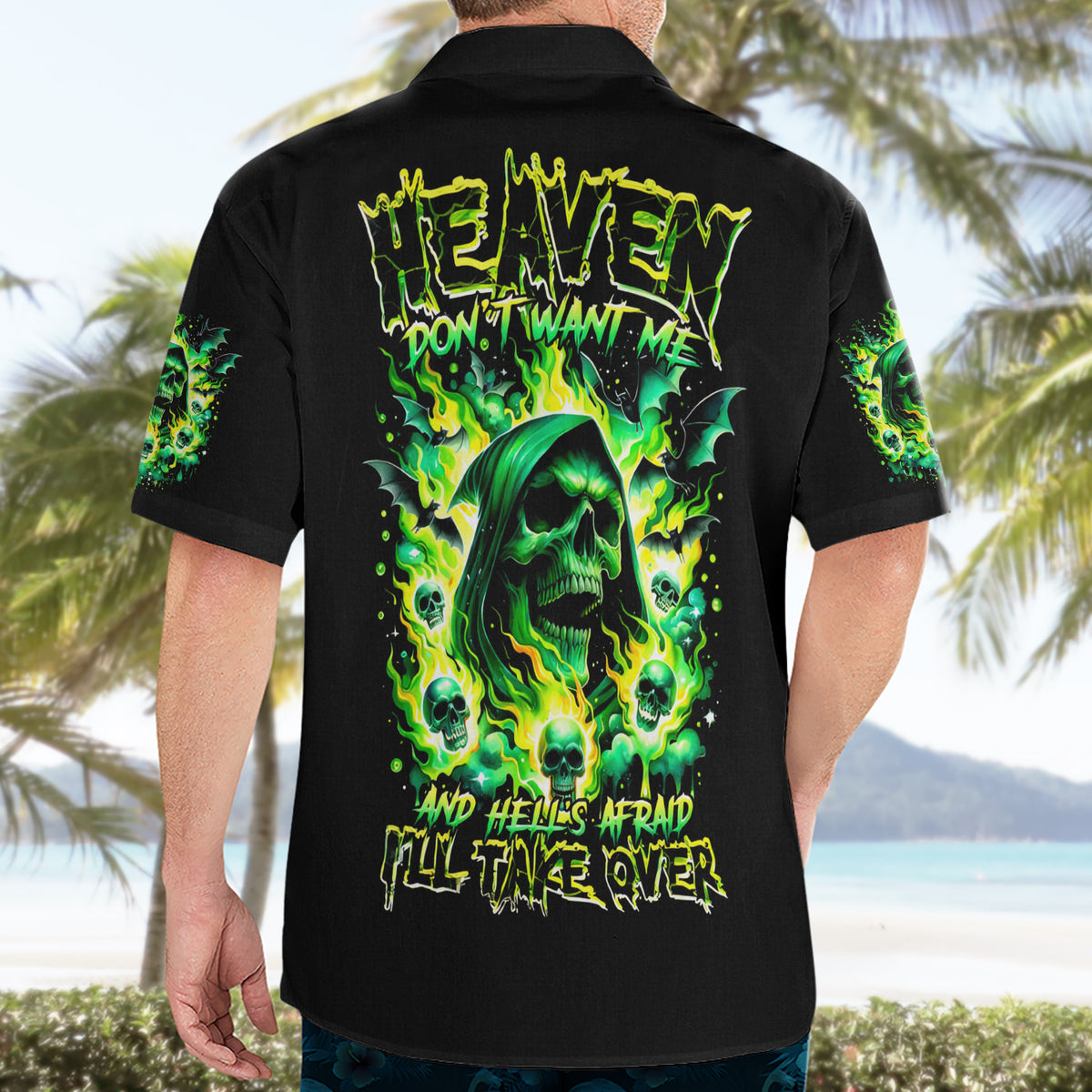 Flame Skull Hawaiian Shirt Heaven Don't Want Me Hell Afraid I Take Over - Wonder Print Shop