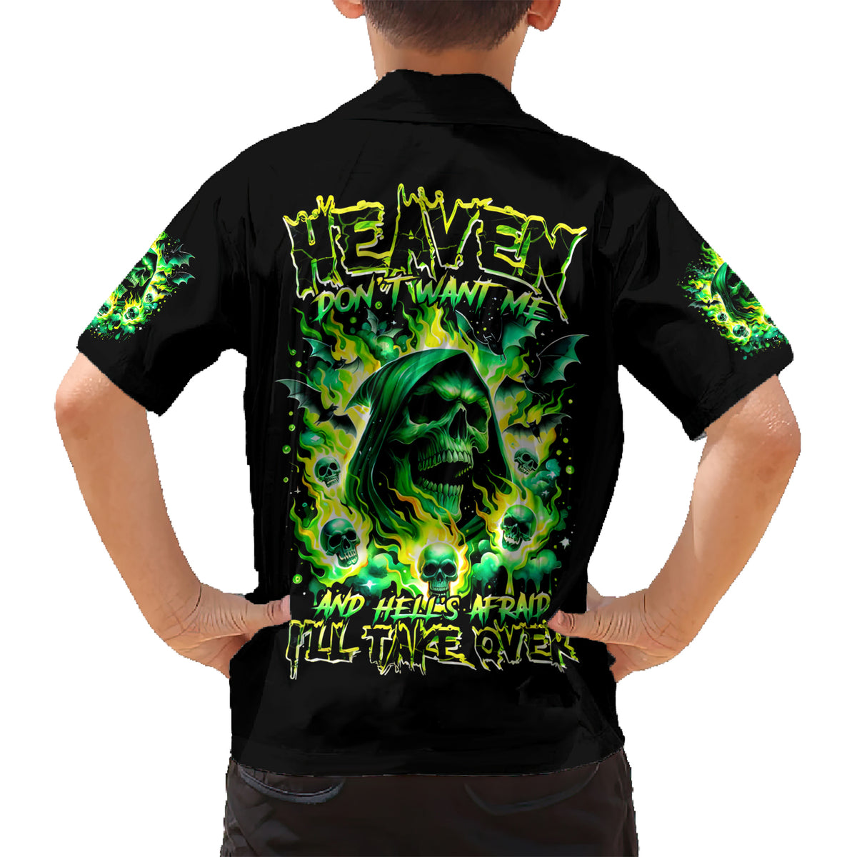 Flame Skull Hawaiian Shirt Heaven Don't Want Me Hell Afraid I Take Over - Wonder Print Shop