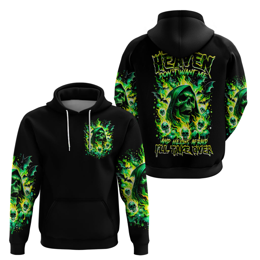 Flame Skull Hoodie Heaven Don't Want Me Hell Afraid I Take Over - Wonder Print Shop