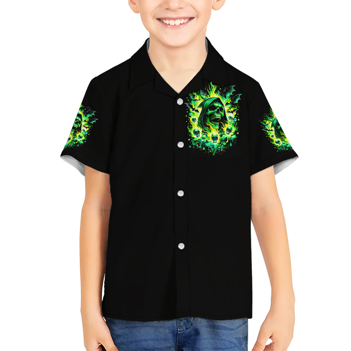 Flame Skull Kid Hawaiian Shirt Heaven Don't Want Me Hell Afraid I Take Over - Wonder Print Shop